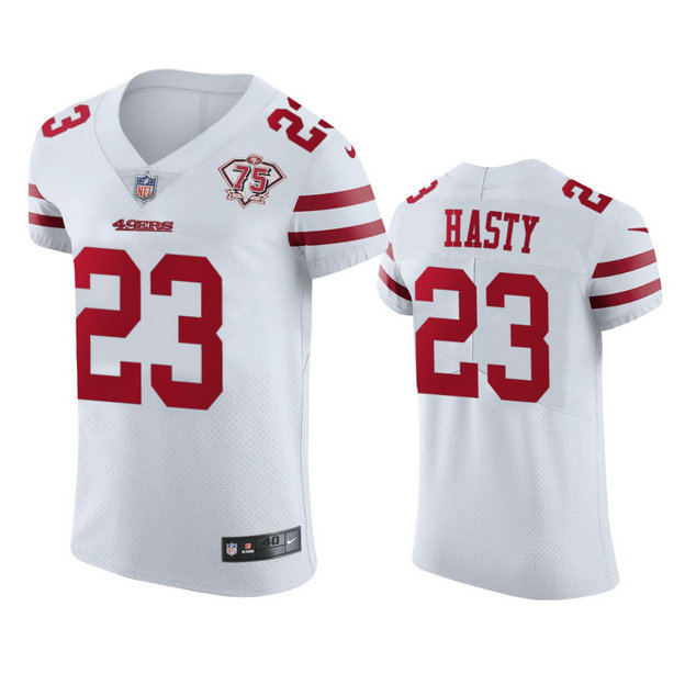 Nike 49ers #23 Jamycal Hasty White Men's 75th Anniversary Stitched NFL Vapor Untouchable Elite Jersey