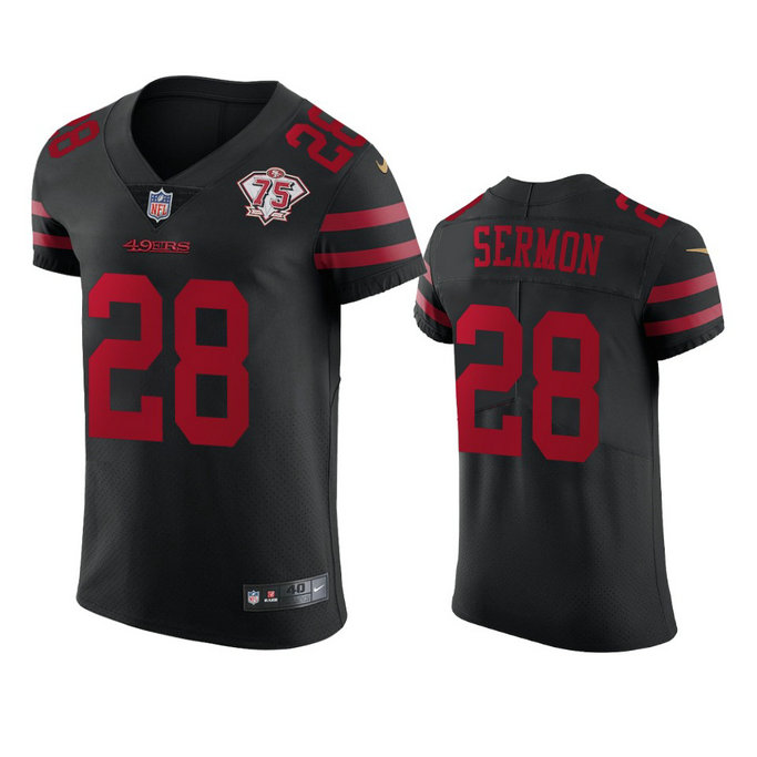 Nike 49ers #28 Trey Sermon Black Alternate Men's 75th Anniversary Stitched NFL Vapor Untouchable Elite Jersey