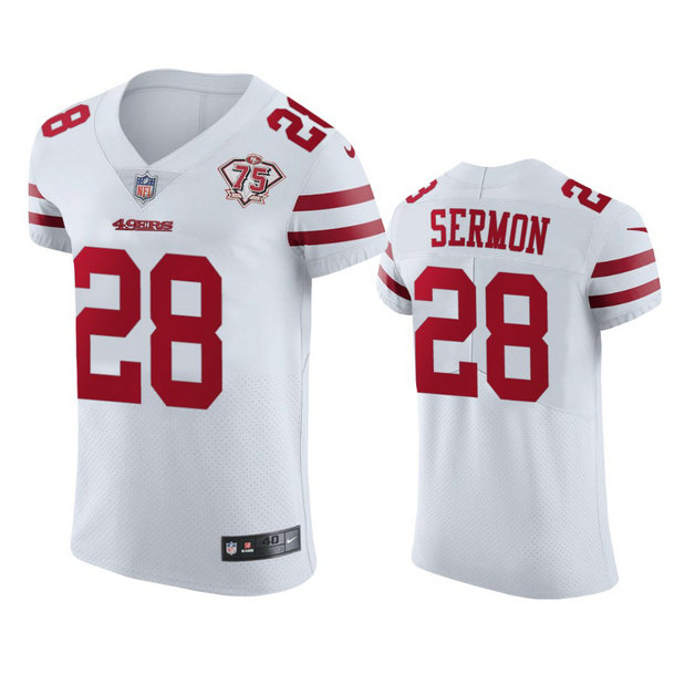 Nike 49ers #28 Trey Sermon White Men's 75th Anniversary Stitched NFL Vapor Untouchable Elite Jersey