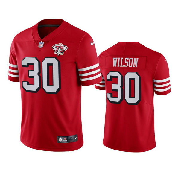 Nike 49ers #30 Jeff Wilson Red Rush Men's 75th Anniversary Stitched NFL Vapor Untouchable Limited Jersey