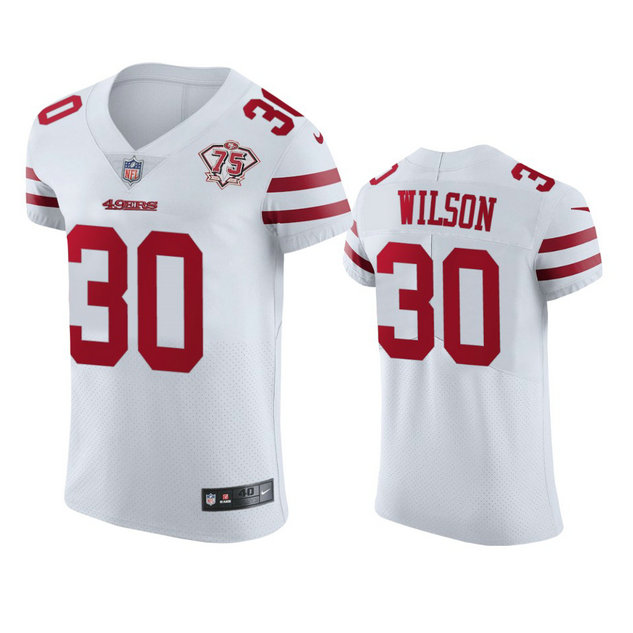 Nike 49ers #30 Jeff Wilson White Men's 75th Anniversary Stitched NFL Vapor Untouchable Elite Jersey
