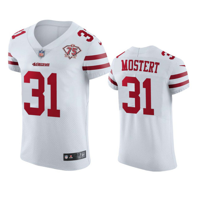 Nike 49ers #31 Raheem Mostert White Men's 75th Anniversary Stitched NFL Vapor Untouchable Elite Jersey