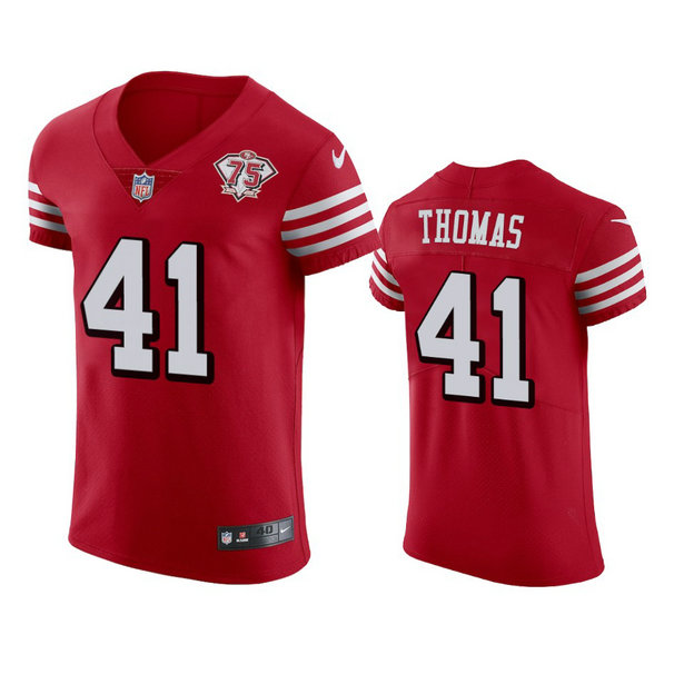 Nike 49ers #41 Ambry Thomas Red Rush Men's 75th Anniversary Stitched NFL Vapor Untouchable Elite Jersey