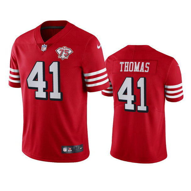 Nike 49ers #41 Ambry Thomas Red Rush Men's 75th Anniversary Stitched NFL Vapor Untouchable Limited Jersey