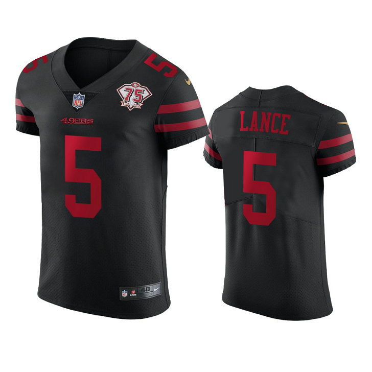 Nike 49ers #5 Trey Lance Black Alternate Men's 75th Anniversary Stitched NFL Vapor Untouchable Elite Jersey
