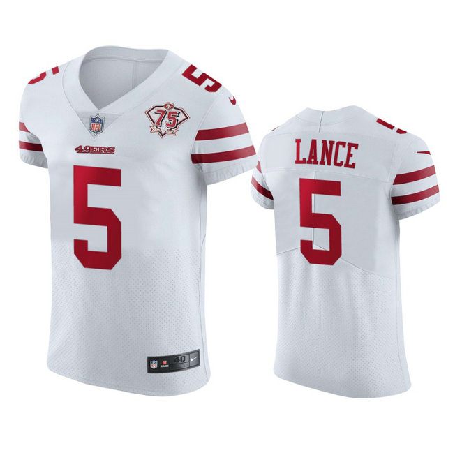 Nike 49ers #5 Trey Lance White Men's 75th Anniversary Stitched NFL Vapor Untouchable Elite Jersey