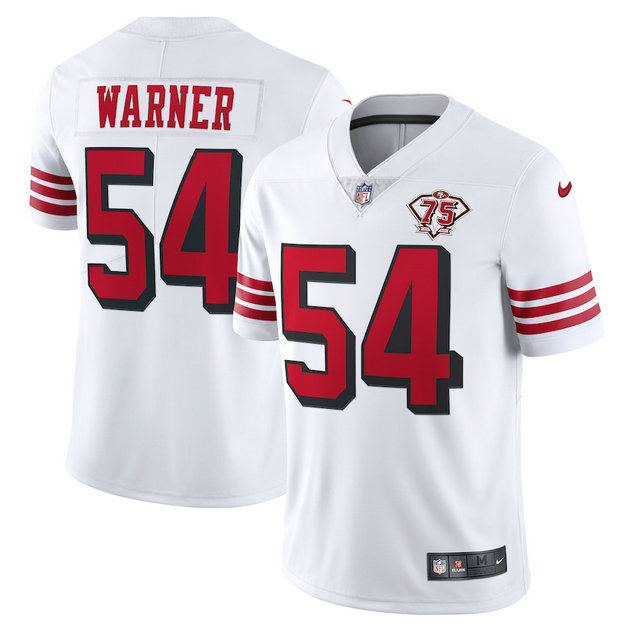 Nike 49ers #54 Fred Warner White Rush Men's 75th Anniversary Stitched NFL Vapor Untouchable Limited Jersey