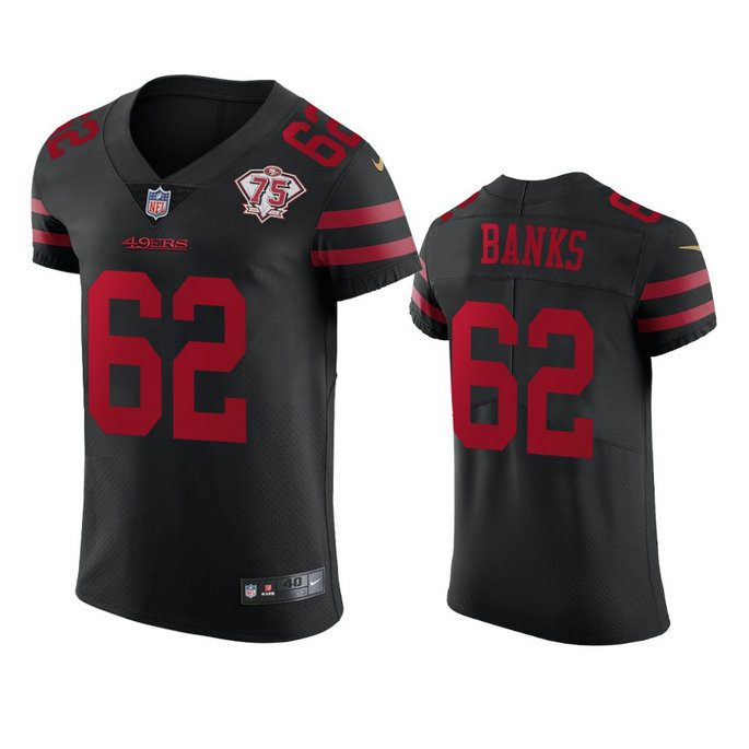 Nike 49ers #62 Aaron Banks Black Alternate Men's 75th Anniversary Stitched NFL Vapor Untouchable Elite Jersey