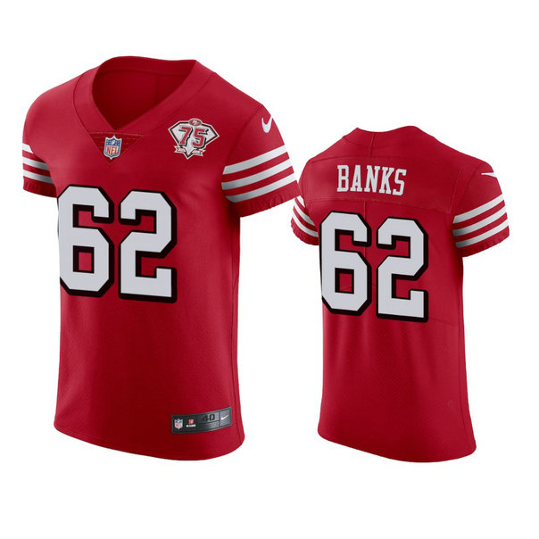 Nike 49ers #62 Aaron Banks Red Rush Men's 75th Anniversary Stitched NFL Vapor Untouchable Elite Jersey