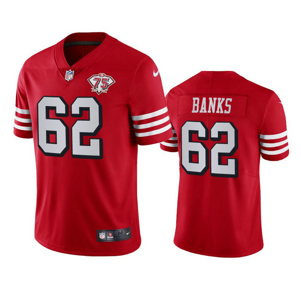 Nike 49ers #62 Aaron Banks Red Rush Men's 75th Anniversary Stitched NFL Vapor Untouchable Limited Jersey