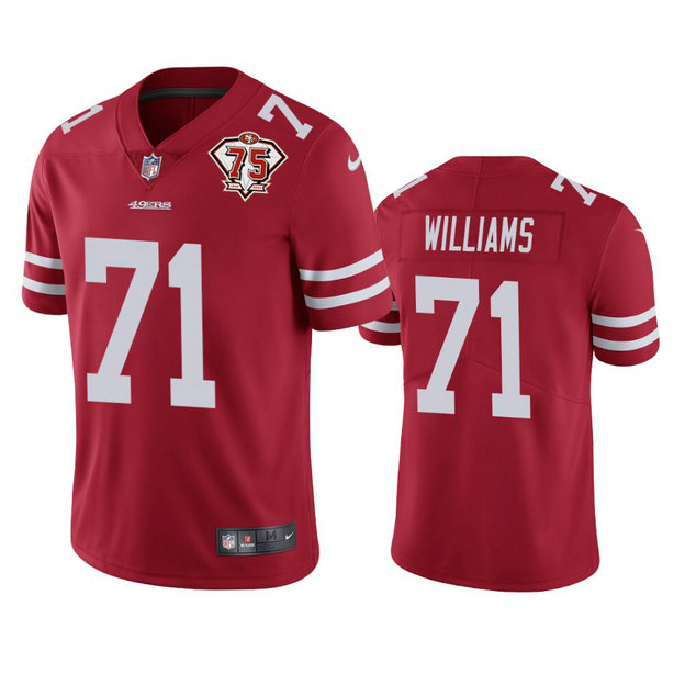 Nike 49ers #71 Trent Williams Red Men's 75th Anniversary Stitched NFL Vapor Untouchable Limited Jersey