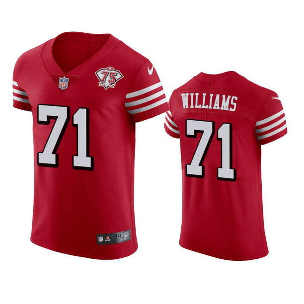 Nike 49ers #71 Trent Williams Red Rush Men's 75th Anniversary Stitched NFL Vapor Untouchable Elite Jersey