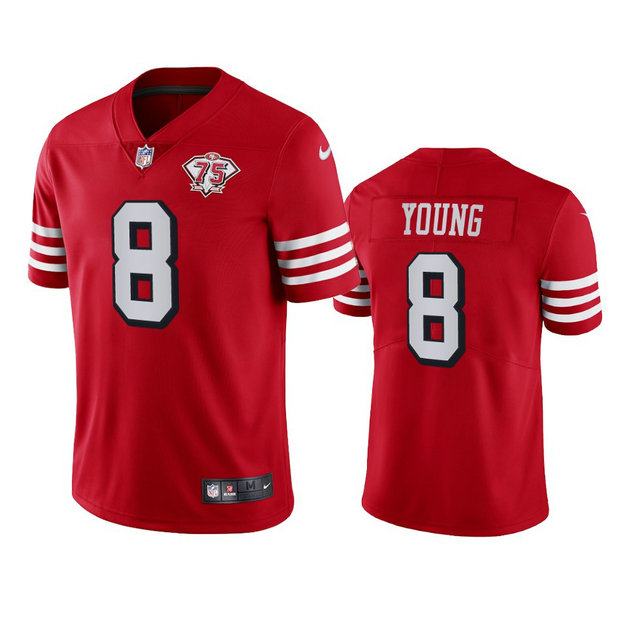 Nike 49ers #8 Steve Young Red Rush Men's 75th Anniversary Stitched NFL Vapor Untouchable Limited Jersey