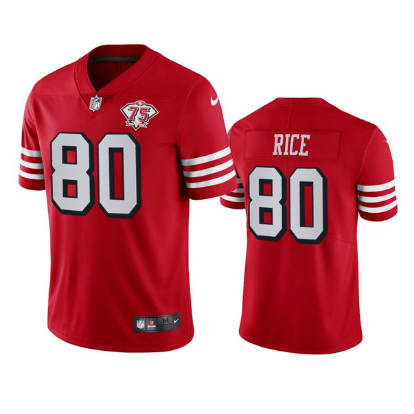 Nike 49ers #80 Jerry Rice Red Rush Men's 75th Anniversary Stitched NFL Vapor Untouchable Limited Jersey