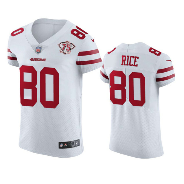 Nike 49ers #80 Jerry Rice White Men's 75th Anniversary Stitched NFL Vapor Untouchable Elite Jersey