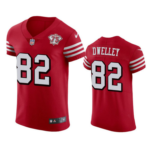 Nike 49ers #82 Ross Dwelley Red Rush Men's 75th Anniversary Stitched NFL Vapor Untouchable Elite Jersey