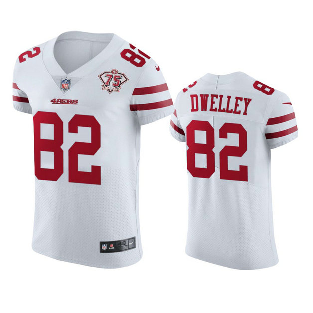 Nike 49ers #82 Ross Dwelley White Men's 75th Anniversary Stitched NFL Vapor Untouchable Elite Jersey
