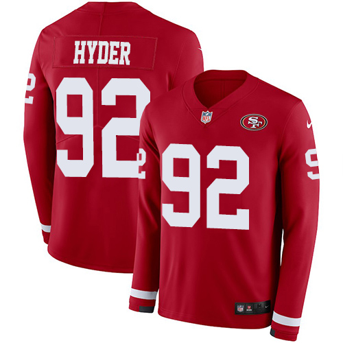 Nike 49ers #92 Kerry Hyder Red Team Color Men's Stitched NFL Limited Therma Long Sleeve Jersey