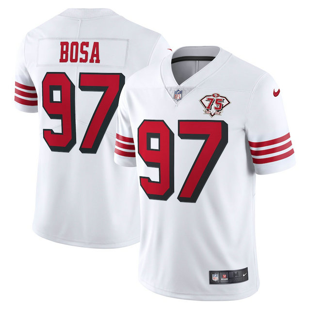 Nike 49ers #97 Nick Bosa White Rush Men's 75th Anniversary Stitched NFL Vapor Untouchable Limited Jersey