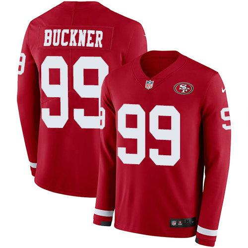 Nike 49ers #99 DeForest Buckner Red Team Color Men's Stitched NFL Limited Therma Long Sleeve Jersey