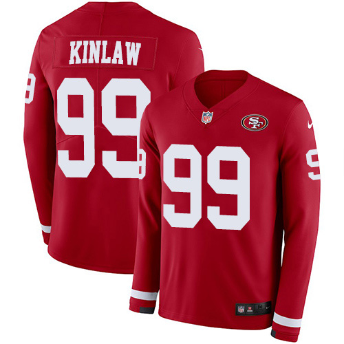 Nike 49ers #99 Javon Kinlaw Red Team Color Men's Stitched NFL Limited Therma Long Sleeve Jersey