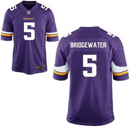 Nike 5# Teddy Bridgewater Purple Minnesota Vikings 2014 NFL Draft #1 Pick Round 1 Game Jersey
