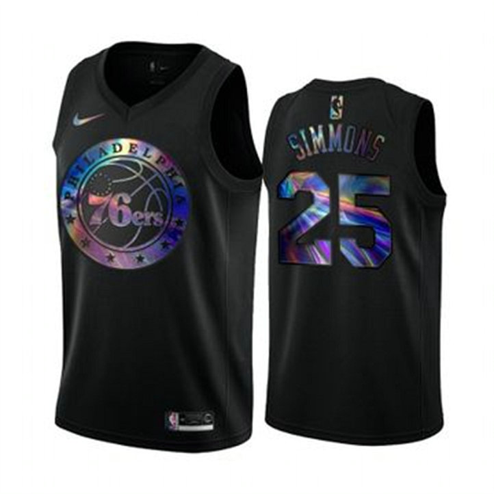 Nike 76ers #25 Ben Simmons Men's Iridescent Holographic Collection NBA Jersey - Black
