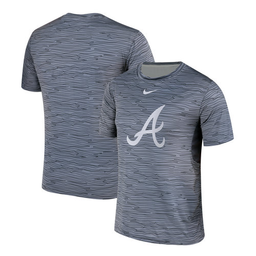 Nike Atlanta Braves Gray Black Striped Logo Performance T-Shirt