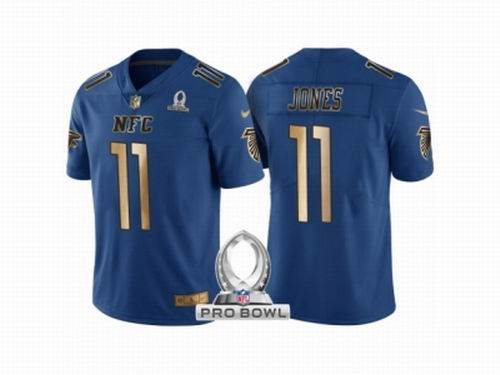 Nike Atlanta Falcons #11 Julio Jones NFC 2017 Pro Bowl Blue Gold Limited Jersey