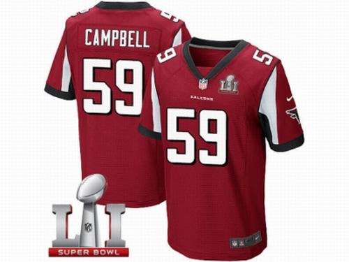 Nike Atlanta Falcons #59 De'Vondre Campbell Elite Red Super Bowl LI 51 Jersey