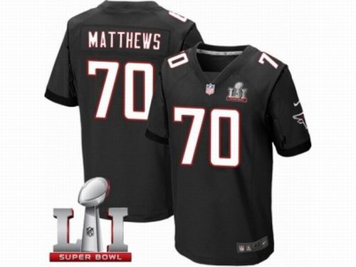 Nike Atlanta Falcons #70 Jake Matthews Elite Black Super Bowl LI 51 Jersey