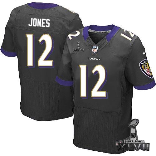 Nike Baltimore Ravens #12 Jacoby Jones Black elite 2013 Super Bowl XLVII Jersey
