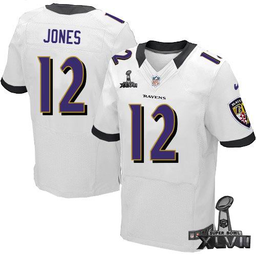 Nike Baltimore Ravens #12 Jacoby Jones white elite 2013 Super Bowl XLVII Jersey