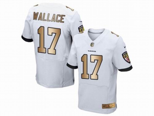 Nike Baltimore Ravens #17 Mike Wallace White New Elite Gold Jersey