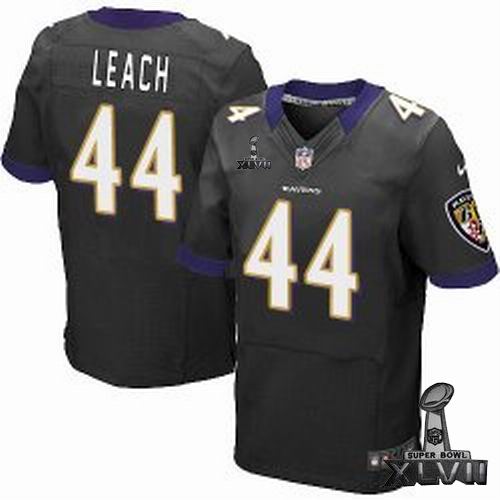 Nike Baltimore Ravens #44 Vonta Leach Elite Black 2013 Super Bowl XLVII Jersey