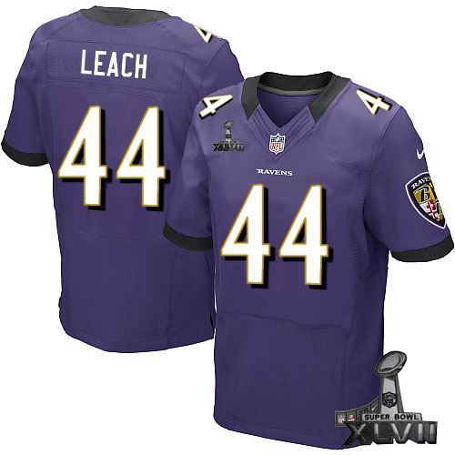 Nike Baltimore Ravens #44 Vonta Leach Elite Purple 2013 Super Bowl XLVII Jersey