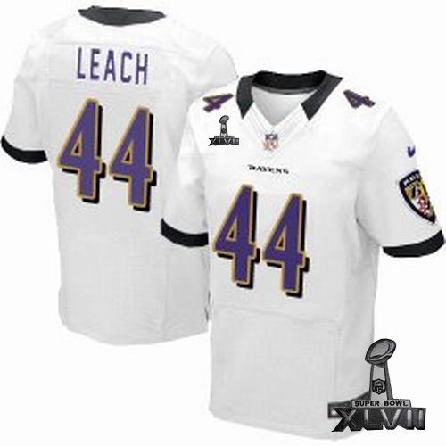 Nike Baltimore Ravens #44 Vonta Leach Elite White 2013 Super Bowl XLVII Jersey