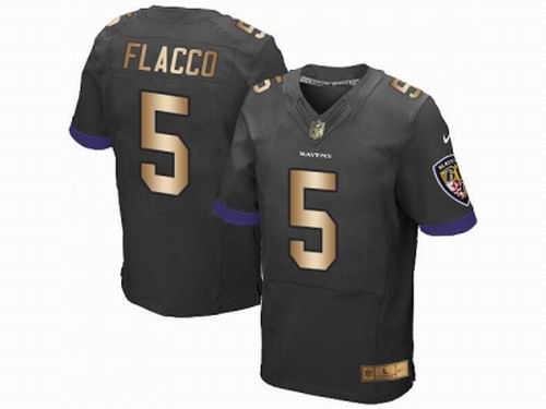 Nike Baltimore Ravens #5 Joe Flacco Black New Elite Gold Jersey