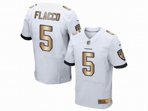 Nike Baltimore Ravens #5 Joe Flacco White New Elite Gold Jersey