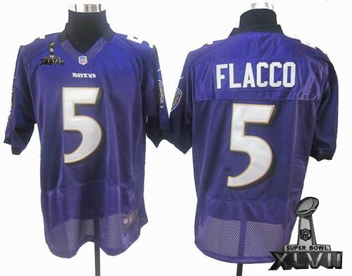 Nike Baltimore Ravens #5 Joe Flacco purple ELite 2013 Super Bowl XLVII Jersey