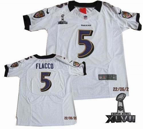 Nike Baltimore Ravens #5 Joe Flacco white ELite 2013 Super Bowl XLVII Jersey