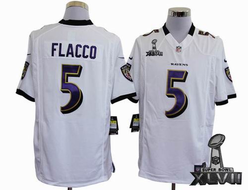 Nike Baltimore Ravens #5 Joe Flacco white game 2013 Super Bowl XLVII Jersey