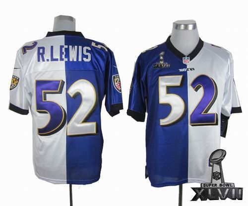 Nike Baltimore Ravens #52 Ray Lewis purple white Split Elite 2013 Super Bowl XLVII Jersey