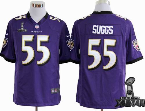 Nike Baltimore Ravens #55 Terrell Suggs purple game 2013 Super Bowl XLVII Jersey