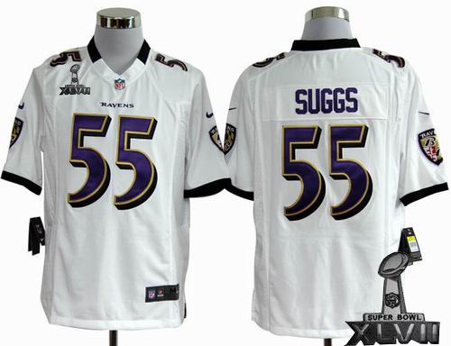 Nike Baltimore Ravens #55 Terrell Suggs white game 2013 Super Bowl XLVII Jersey
