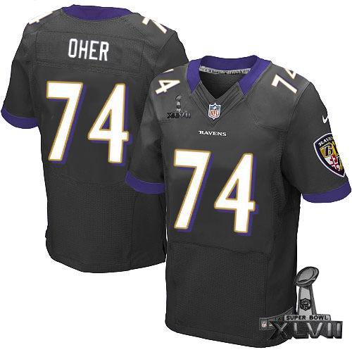 Nike Baltimore Ravens #74 Michael Oher Elite Black 2013 Super Bowl XLVII Jersey