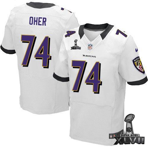 Nike Baltimore Ravens #74 Michael Oher Elite White 2013 Super Bowl XLVII Jersey