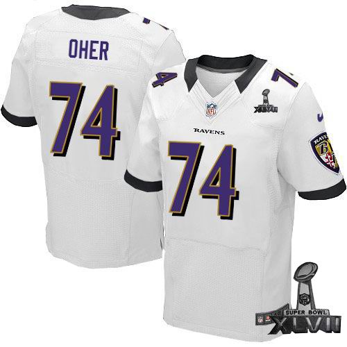 Nike Baltimore Ravens #74 Michael Oher Elite White 2013 Super Bowl XLVII Jersey1