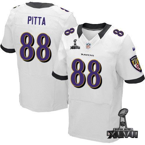 Nike Baltimore Ravens #88 Dennis Pitta Elite White 2013 Super Bowl XLVII Jersey