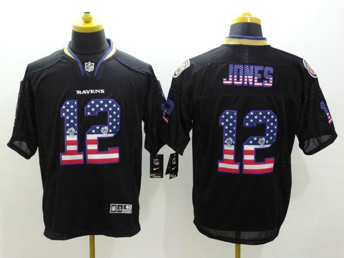 Nike Baltimore Ravens 12 Jacoby Jones USA Flag Fashion Black Elite Jerseys